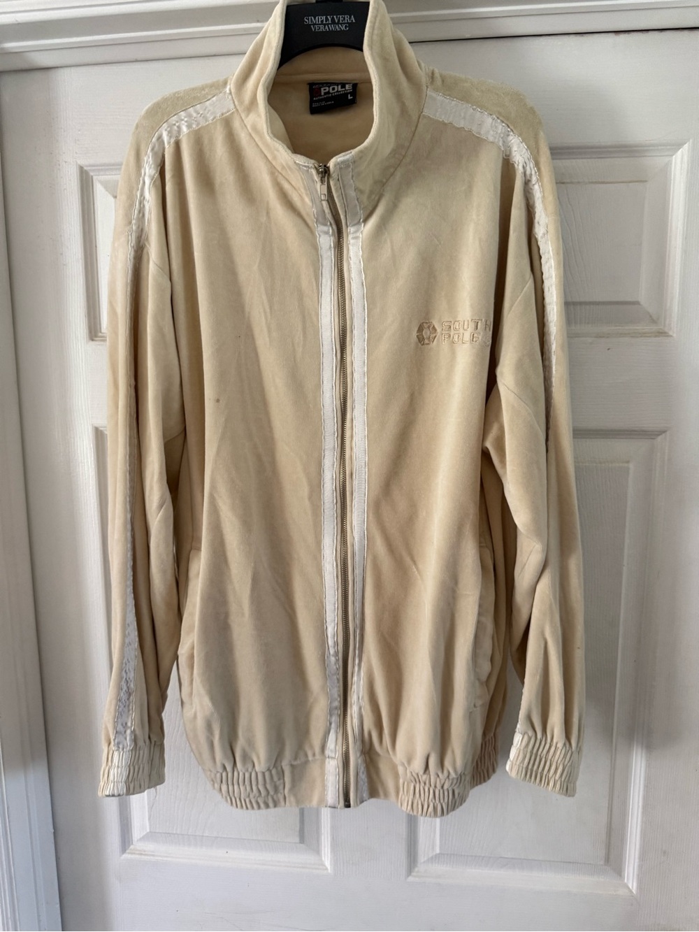 Vintage South Pole Jacket Men's L Beige Velour Track Embroidered Y2K Retro
